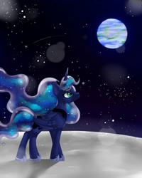 Size: 400x500 | Tagged: safe, artist:mlpdarksparx, character:princess luna, species:alicorn, species:pony, banishment, earth, female, mare, moon, solo, stars