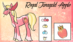Size: 2232x1296 | Tagged: safe, artist:thebigearredbat, oc, oc only, oc:regal jonagold apple, parent:big macintosh, parent:prince blueblood, parents:bluemac, species:pony, species:unicorn, big ears, curved horn, magical gay spawn, male, offspring, reference sheet, solo, stallion, straw in mouth, unshorn fetlocks