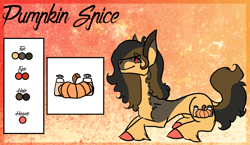 Size: 2232x1296 | Tagged: safe, artist:thebigearredbat, oc, oc only, oc:pumpkin spice, parent:cheese sandwich, parent:king sombra, parents:cheesombra, species:earth pony, species:pony, female, magical gay spawn, mare, offspring, reference sheet, solo, unshorn fetlocks