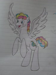 Size: 3240x4320 | Tagged: safe, artist:thr3eguess3s, oc, oc only, oc:joker, parent:pinkie pie, parent:rainbow dash, parents:pinkiedash, species:pegasus, species:pony, high res, lined paper, magical lesbian spawn, male, offspring, solo, stallion, traditional art