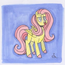 Size: 1051x1053 | Tagged: safe, artist:draw1709, character:fluttershy, species:pony, female, solo, tongue out, traditional art