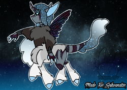 Size: 2232x1584 | Tagged: safe, artist:thebigearredbat, oc, parent:storm king, parent:tantabus, species:centaur, my little pony: the movie (2017), agender, ambiguous species, ethereal mane, galaxy mane, horn, hybrid, interspecies offspring, offspring, parent:queen parabola, solo, stars, wings