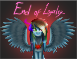 Size: 2224x1720 | Tagged: safe, artist:lada03, character:rainbow dash, species:pegasus, species:pony, abstract background, corrupted, crying, element of loyalty, female, looking at you, mare, multicolored hair, sad, simple background, solo, sombra eyes, spread wings, wings