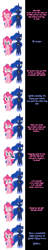 Size: 1000x5258 | Tagged: safe, artist:undead-niklos, character:pinkie pie, character:princess luna, comic:pinkie pie says goodnight, :<, :d, :|, annoyed, blue text, comic, eyes closed, frown, glare, hoof hold, looking at you, magic, open mouth, photo, pink text, smiling, unamused, waving, wide eyes, zipper