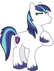 Size: 1302x1710 | Tagged: safe, artist:rustle-rose, edit, editor:slayerbvc, character:shining armor, species:earth pony, species:pony, episode:the crystalling, g4, my little pony: friendship is magic, earth pony shining armor, looking back, male, race swap, raised hoof, simple background, solo, stallion, transparent background, unamused, vector, vector edit