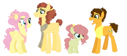 Size: 1161x517 | Tagged: safe, artist:jaysey, base used, character:cheese sandwich, character:fluttershy, oc, oc:chocolate cloud, oc:cream cheese, parent:cheese sandwich, parent:fluttershy, parents:fluttersandwich, species:earth pony, species:pegasus, species:pony, alternate hairstyle, clothing, family, female, filly, fluttersandwich, male, offspring, scarf, shipping, simple background, stallion, straight, white background