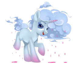Size: 800x674 | Tagged: safe, artist:mlpdarksparx, oc, oc:ruby rain, species:pony, species:unicorn, cloud, cloud mane, colored pupils, female, looking at you, mare, rain, raised hoof, raised leg, simple background, solo, transparent background