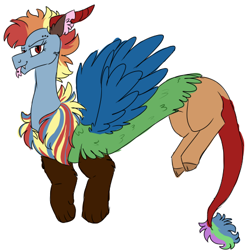 Size: 462x463 | Tagged: safe, artist:ficklepickle9421, oc, oc only, parent:discord, parent:rainbow dash, parents:discodash, species:draconequus, draconequus oc, eyebrow piercing, interspecies offspring, offspring, piercing, simple background, solo, tongue out, tongue piercing, white background