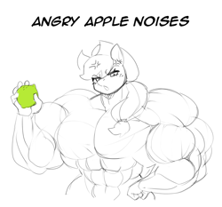 Size: 750x700 | Tagged: safe, artist:ramudey, character:applejack, species:anthro, species:earth pony, species:pony, angry, applejacked, breasts, featureless breasts, lime, muscles, nudity, sketch