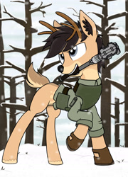 Size: 1536x2134 | Tagged: safe, artist:xphil1998, oc, species:deer, mace, military, military uniform, snow, solo, weapon