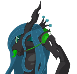 Size: 8677x8384 | Tagged: safe, artist:tyler611, character:queen chrysalis, species:changeling, absurd resolution, commission, female, gamer, headset, looking at you, one eye closed, simple background, solo, tongue out, transparent background, wink