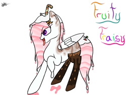 Size: 4000x3000 | Tagged: safe, artist:jujuwilly, derpibooru original, oc, oc only, species:pegasus, species:pony, clothing, female, open mouth, pink mane, purple eyes, simple background, slime, socks, solo, tongue out