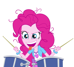 Size: 3141x2856 | Tagged: safe, artist:mohawgo, character:pinkie pie, episode:pinkie on the one, g4, my little pony: equestria girls, my little pony:equestria girls, .ai available, clothing, drums, female, simple background, solo, tongue out, transparent background, vector