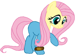 Size: 538x398 | Tagged: safe, artist:qjosh, character:fluttershy, character:meadowbrook, species:earth pony, species:pegasus, species:pony, accessory, bracelet, character to character, female, jewelry, looking down, mare, pony to pony, raised leg, simple background, smiling, standing, transformation, white background