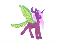 Size: 1750x1275 | Tagged: safe, artist:ocean-drop, oc, oc only, oc:amaranthine, parent:thorax, parent:twilight sparkle, parents:twirax, species:changeling, species:changepony, species:reformed changeling, antlers, female, horn, hybrid, insect wings, interspecies offspring, next generation, offspring, raised hoof, simple background, solo, white background