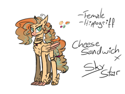 Size: 1600x1200 | Tagged: safe, artist:jaysey, oc, oc only, parent:cheese sandwich, parent:princess skystar, species:hippogriff, chest fluff, color palette, colored pupils, female, interspecies offspring, offspring, simple background, solo, transparent background