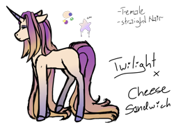 Size: 1239x908 | Tagged: safe, artist:jaysey, oc, oc only, parent:cheese sandwich, parent:twilight sparkle, species:pony, species:unicorn, color palette, female, gradient hooves, mare, offspring, parents:twicheese, simple background, solo, transparent background