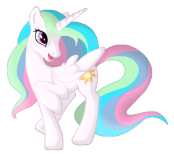 Size: 1615x1428 | Tagged: safe, artist:nalesia, character:princess celestia, species:pony, cute, cutelestia, female, mare, missing accessory, open mouth, pretty princess, raised hoof, raised leg, simple background, smiling, solo, transparent background, vector