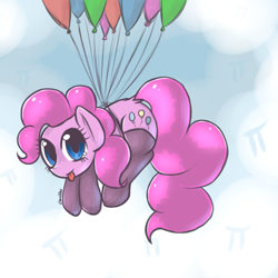 Size: 1000x1000 | Tagged: safe, artist:eshredder, character:pinkie pie, species:earth pony, species:pony, balloon, blep, clothing, cloud, cute, diapinkes, dock, female, looking at you, pi, sky, socks, solo, stockings, then watch her balloons lift her up to the sky, tongue out