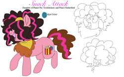 Size: 800x500 | Tagged: safe, artist:zee-stitch, oc, oc only, oc:snack attack, parent:pinkie pie, parent:prince rutherford, parents:pinkieford, female, hair over eyes, hybrid, interspecies offspring, offspring, simple background, solo, white background, yakony
