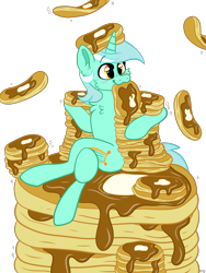 Size: 2400x3200 | Tagged: safe, artist:spindlespice, character:lyra heartstrings, species:pony, species:unicorn, eating, female, food, nom, pancakes, simple background, solo, sparkles, transparent background