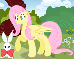 Size: 2000x1600 | Tagged: safe, artist:akashasi, character:angel bunny, character:fluttershy, species:pegasus, species:pony, bow, colored pupils