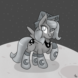 Size: 1000x1000 | Tagged: safe, artist:akashasi, character:princess luna, species:pony, moonstuck, cartographer's cap, clothing, female, filly, hat, monochrome, socks, solo, woona, younger