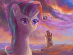 Size: 1280x960 | Tagged: safe, artist:twico, character:starlight glimmer, species:pony, species:unicorn, beach, female, lighthouse, solo, sunset