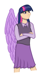 Size: 665x1179 | Tagged: safe, artist:cyril_deroach, derpibooru original, character:twilight sparkle, character:twilight sparkle (alicorn), species:alicorn, species:human, species:pony, female, humanized, simple background, solo, transparent background, winged humanization, wings