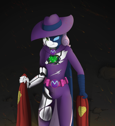 Size: 2520x2760 | Tagged: safe, artist:pentoolqueen, character:mare do well, character:sweetie belle, species:anthro, sweetie bot, angry, clothing, female, heart, intimidating, kryptonite, looking at you, metallo, robot, solo, superman, sweetie do well, torn clothes, uniform