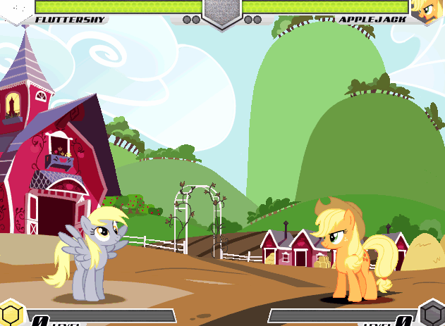 Size: 631x463 | Tagged: safe, artist:sunbusting, character:applejack, character:derpy hooves, fighting is magic, animated, cute, derpabetes, female, gif