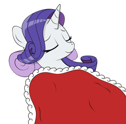Size: 842x826 | Tagged: safe, artist:kirr12, character:rarity, species:pony, species:unicorn, blanket, cute, eyelashes, eyes closed, female, nap, pillow, satisfied, simple background, solo, transparent background