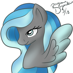 Size: 1000x1000 | Tagged: safe, artist:koharuveddette, oc, oc only, oc:snow stream, species:pegasus, species:pony, blue, bust, commission, female, gray, mare, portrait, simple background, solo, transparent background, ych result