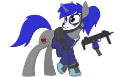 Size: 2560x1536 | Tagged: safe, artist:xphil1998, oc, oc only, oc:dream², species:pony, species:unicorn, clothing, crossover, gun, jacket, mask, simple background, solo, tom clancy, tom clancy's the division, transparent background, weapon