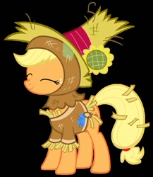 Size: 834x959 | Tagged: safe, artist:punchingshark, character:applejack, species:pony, black background, clothing, costume, cute, female, jackabetes, mare, scarecrow, simple background, solo
