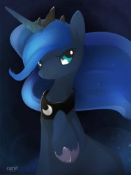 Size: 825x1100 | Tagged: safe, artist:cenit-v, character:princess luna, species:alicorn, species:pony, female, mare, raised hoof, scowl, solo