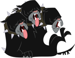 Size: 6300x4900 | Tagged: safe, artist:flizzick, species:dog, episode:it's about time, g4, my little pony: friendship is magic, .svg available, absurd resolution, cerberus, cerberus (character), collar, dog collar, eyes closed, multiple heads, on back, simple background, solo, spiked collar, three heads, tongue out, transparent background, vector