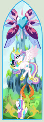 Size: 236x649 | Tagged: safe, artist:owocrystalcatowo, character:thorax, oc, oc:aurora heart, oc:crystal heart, species:changeling, species:pony, species:reformed changeling, baby, baby pony, stained glass