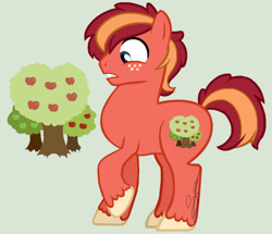 Size: 1185x1021 | Tagged: safe, artist:tejedora, base used, oc, oc only, oc:malus, parent:big macintosh, parent:caramel, parents:caramac, apple tree, green background, magical gay spawn, offspring, simple background, solo, tree