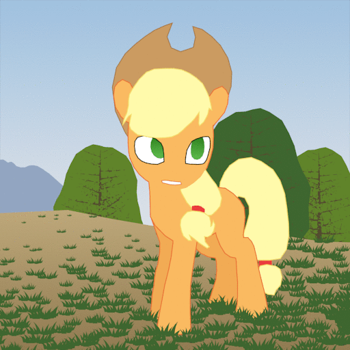 Size: 512x512 | Tagged: safe, artist:thepristineeye, character:applejack, species:earth pony, species:pony, angry, animated, blender, clothing, cowboy hat, dead tree, female, floppy ears, frown, gif, glare, hat, looking back, looking sideways, mare, pointing, raised eyebrow, raised hoof, rotoscope, solo, tree, wide eyes