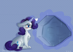 Size: 4900x3500 | Tagged: safe, artist:compassrose0425, character:rarity, character:tom, species:pony, species:unicorn, ship:raritom, episode:the return of harmony, g4, my little pony: friendship is magic, big ears, blushing, cargo ship, chest fluff, cutie mark, female, floppy ears, glowing horn, heart, magic, mare, rockcon, shipping, simple background, sitting, solo, telekinesis
