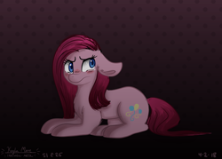 Size: 4900x3500 | Tagged: safe, artist:compassrose0425, character:pinkamena diane pie, character:pinkie pie, species:earth pony, species:pony, abstract background, big ears, blushing, crying, cute, cuteamena, cutie mark, female, floppy ears, frown, mare, prone, solo