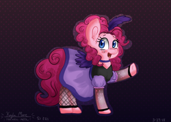 Size: 4900x3500 | Tagged: safe, artist:compassrose0425, character:pinkie pie, species:earth pony, species:pony, episode:over a barrel, g4, my little pony: friendship is magic, big ears, blushing, clothing, dress, female, fishnets, looking at you, mare, open mouth, raised hoof, saloon dress, saloon pinkie, solo
