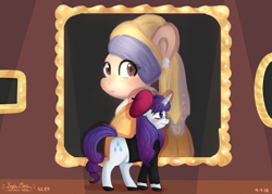 Size: 4900x3500 | Tagged: safe, artist:compassrose0425, character:rarity, species:pony, species:unicorn, episode:sweet and elite, g4, my little pony: friendship is magic, beatnik rarity, beret, blushing, clothing, cutie mark, female, fine art parody, gallery, girl with a pearl earring, hat, mare, profile, smiling, solo, sweater