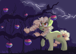 Size: 4900x3500 | Tagged: safe, artist:compassrose0425, character:granny smith, species:earth pony, species:pony, episode:family appreciation day, g4, my little pony: friendship is magic, apple, female, food, mare, scene interpretation, solo, young granny smith, younger, zap apple