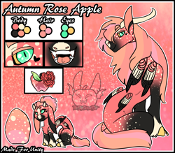 Size: 2880x2520 | Tagged: safe, artist:thebigearredbat, oc, oc:autumn rose apple, parent:big macintosh, parent:discord, parent:fluttershy, species:draconequus, abstract background, draconequus oc, freckles, interspecies offspring, magical threesome spawn, male, multiple parents, multiple wings, offspring, parents:discomacshy, reference sheet, solo, watermark