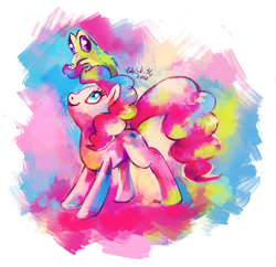 Size: 1146x1110 | Tagged: safe, artist:cuteskitty, character:gummy, character:pinkie pie, species:earth pony, species:pony, biting, female, hair bite, mare, multicolored hair, simple background, transparent background