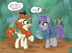 Size: 4737x3480 | Tagged: safe, artist:supersheep64, character:autumn blaze, character:maud pie, species:earth pony, species:kirin, species:pony, episode:sounds of silence, g4, my little pony: friendship is magic, ..., dialogue, duo, female, funny, mare, raised hoof, silence