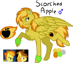Size: 993x846 | Tagged: safe, artist:king-justin, character:braeburn, character:spitfire, oc, oc:scorched apple, parent:braeburn, parent:spitfire, parents:spitburn, female, male, offspring, shipping, simple background, spitburn, straight, transparent background, wristband