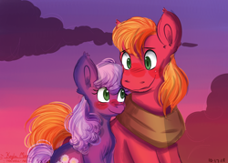 Size: 4900x3500 | Tagged: safe, artist:compassrose0425, character:big mcintosh, character:cheerilee, species:earth pony, species:pony, ship:cheerimac, blushing, female, looking at each other, male, mare, shipping, smiling, stallion, straight